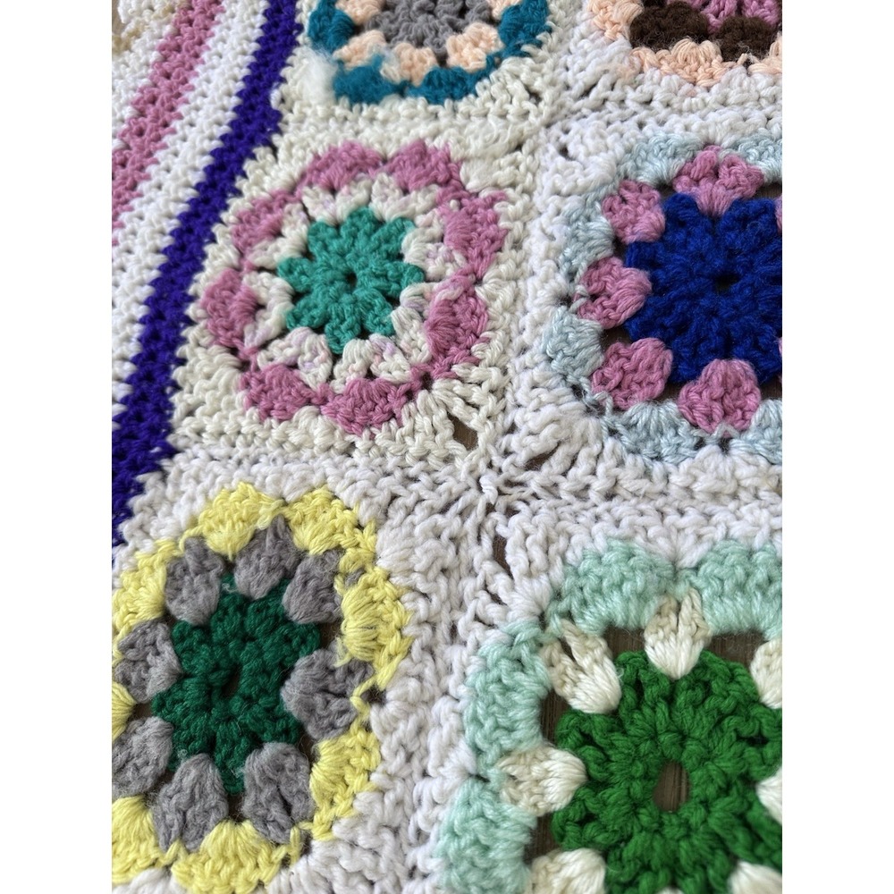 VTG Handmade Granny Square Crochet Afghan Throw Floral Lap Blanket 54x44 Boho - Picture 6 of 12
